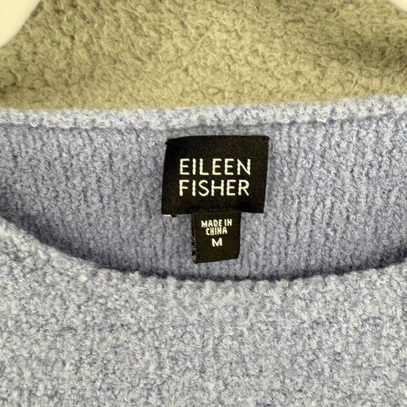 eileen fisher wool nylon tunic front pocket fuzzy top blue periwinkle boat neck - Picture 7 of 10